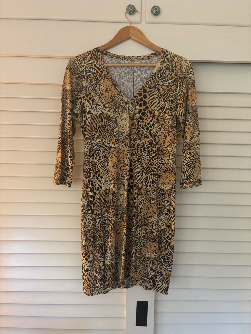 Lilly Pulitzer Animal-Print V-Neck Dress in Tan and Black